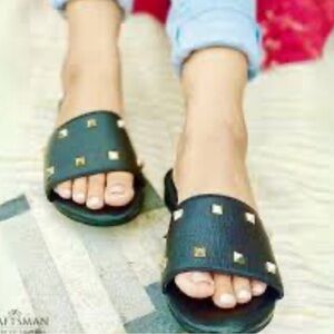Mila Paoli gold and black studded leather flats NEW
